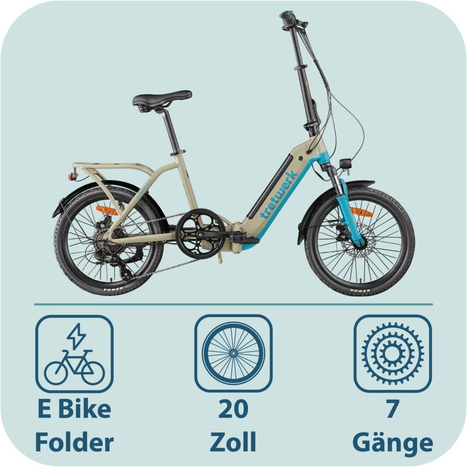 Tretwerk E-Bike Faltrad Camper, 7 Gang Shimano Tourney TY300 Schaltwerk, Kettenschaltung, Heckmotor, 468 Wh - Thumbnail 2