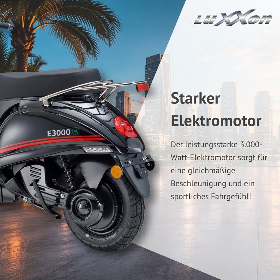Luxxon E-Motorroller E3000, 3000 W, 45 km/h, bis zu 55 km Reichweite, mit Straßenzulassung, 2 Sitzplätze - Thumbnail 10