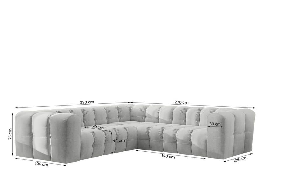 Friderik-EU Ecksofa Baloo Corner 270x270 cm – modernes Design & HR-Schaumstoff, Stoff Moly - Thumbnail 3