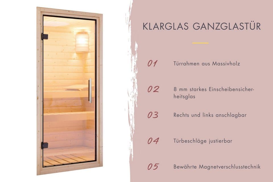 Karibu Saunahaus "Adrian 1" naturbelassen-graualuminium, BxTxH: 191 x 276 x 231,5 cm, 38 mm, Nordischer Fichte,Stahlecken- und Dachabschluss, Ofen 9kW externe Strg - Thumbnail 4