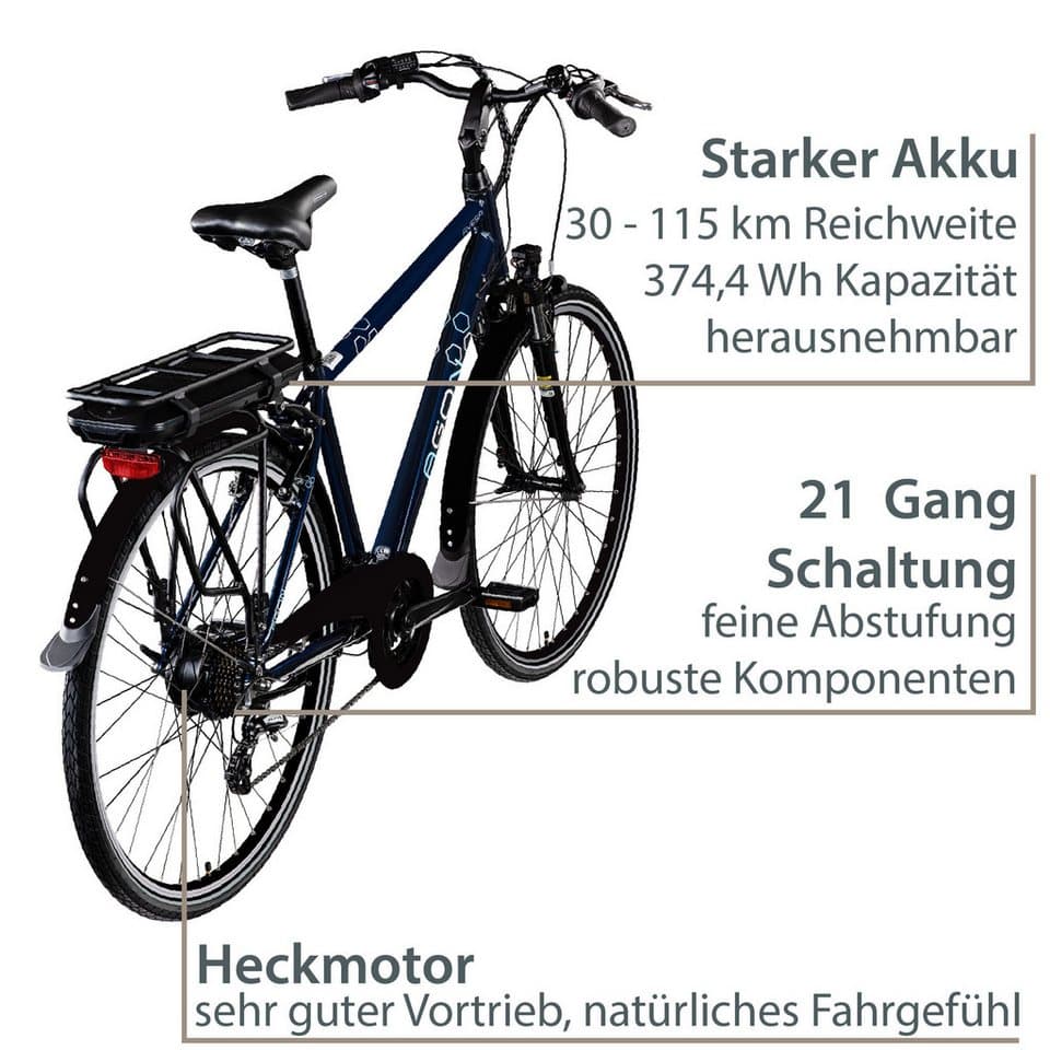AGON E-Bike Trekkingrad Avesa, 21 Gang, Kettenschaltung, Heckmotor, 374 Wh, Pedelec, Elektrofahrrad für Damen u. Herren - Thumbnail 5