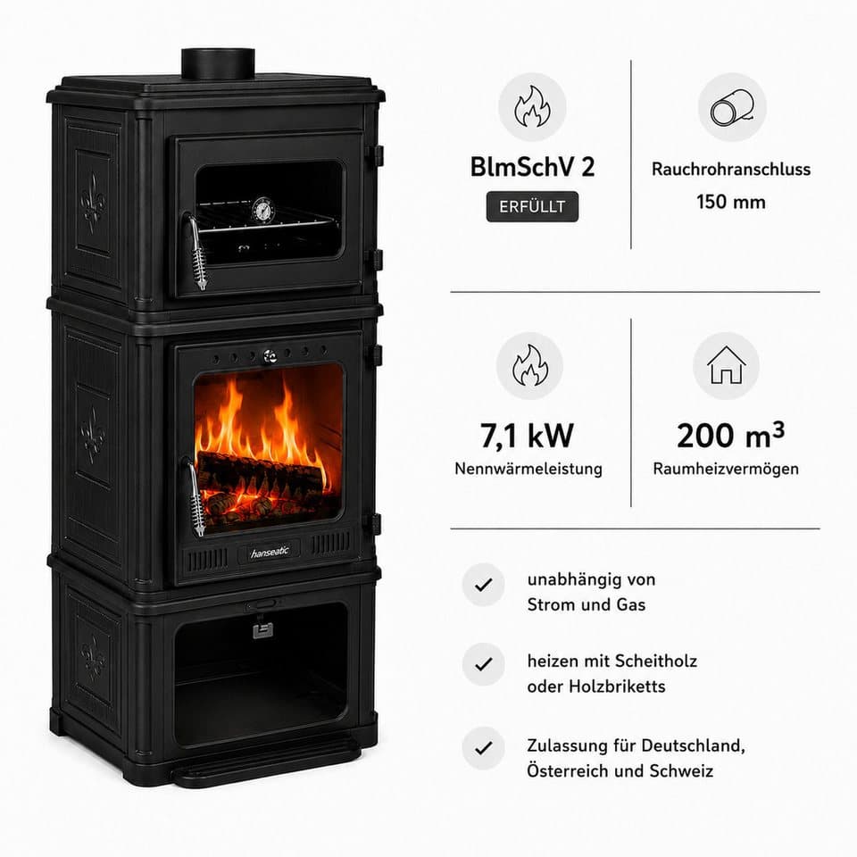Hanseatic Kaminofen Minerva, 7,1 kW, Zeitbrand, Großer Feuerraum - Thumbnail 4