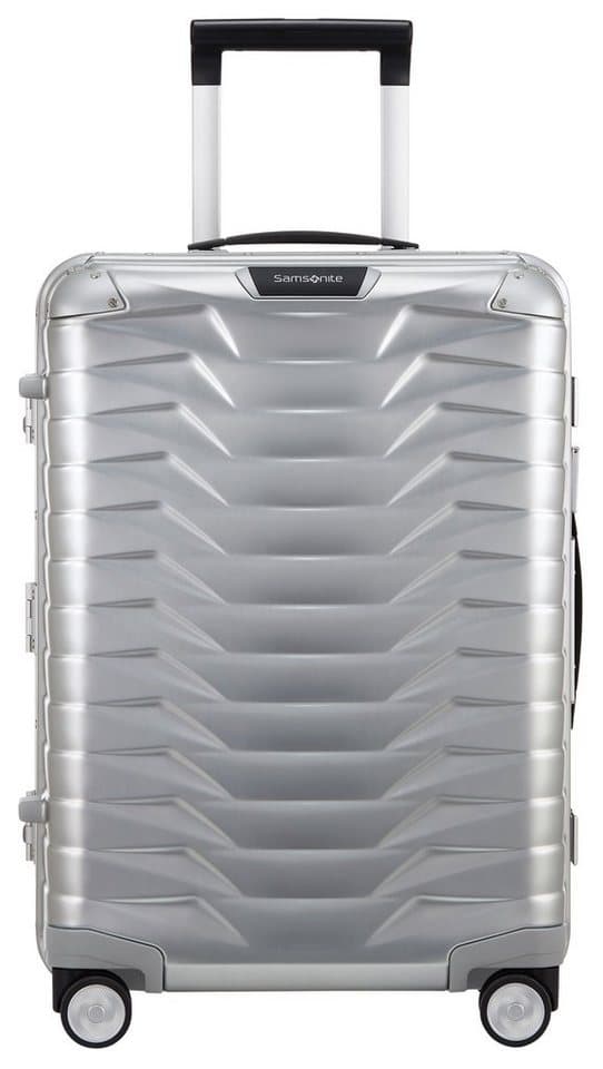 Samsonite Hartschalen-Trolley PROXIS ALU, verschiedene Größen, 4 Rollen, aus Aluminium, mit Kreuzspanngurt, mit integriertem Namensschild