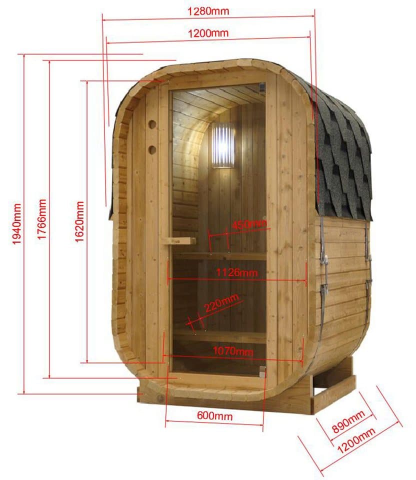 Sanotechnik Fasssauna Außensauna LINDHOLM, BxTxH: 128,2 x 120 x 194 cm, 3,8 mm, inkl. Saunaofen und -steine - Thumbnail 9