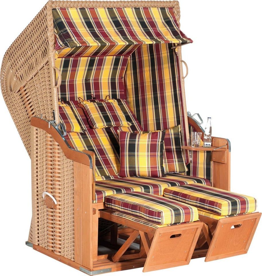 SunnySmart Strandkorb Rustikal 250 Plus, BxTxH: 125x90x160 cm, Halblieger, Ostsee-Modell, 2-Sitzer, komplett montiert, Oberkorb in einem Stück geflochten