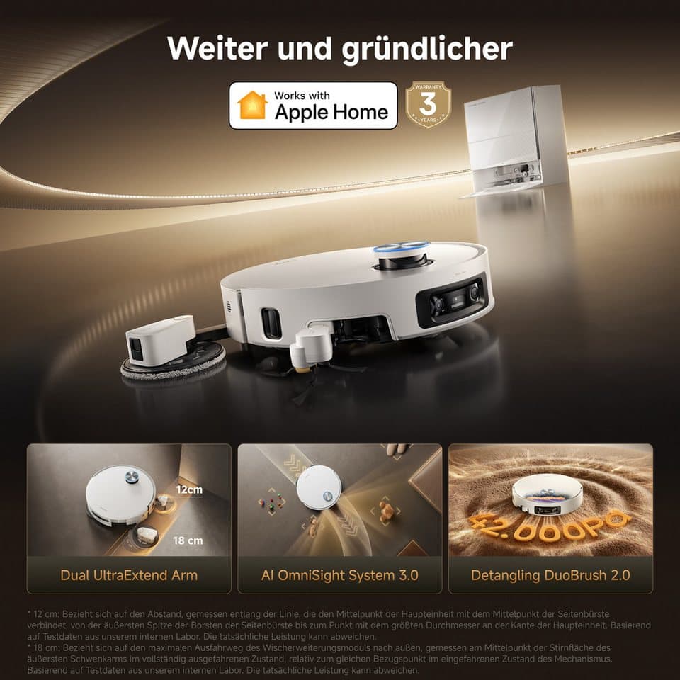 Dreame Saugroboter X60 Pro Ultra Complete, 600 W, ausfahrbahre Wisch-Pads, 40°C-Heißwischen, All-in-One-Basisstation - Thumbnail 14