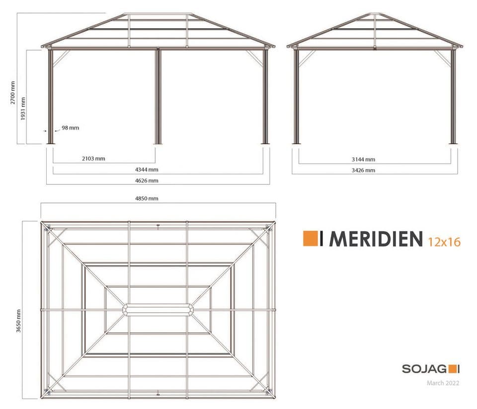 Sojag Pavillon Gazebo Meridien, (Set), BxT: 365x485 cm, mit Moskitonetzen - Thumbnail 9