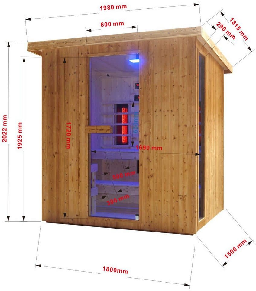 Sanotechnik Sauna »LAHTI« Außensauna mit Infrarotkabine, BxTxH: 198 x 181,5 x 200,2 cm, 4,4 mm, geeignet für 6 Personen, Fichetnholz - Thumbnail 17