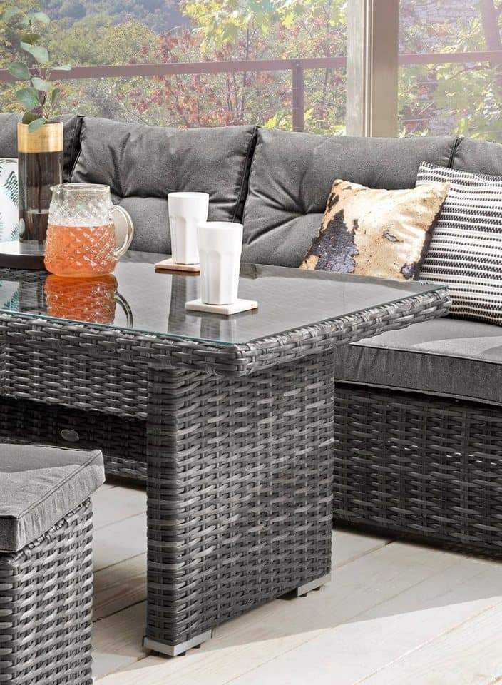 Destiny Gartenlounge-Set SANTA PONSA II Eckgruppe grau meliert, Tisch 140x80cm, Polster grau, (Set, 20-tlg., 2 Schenkel, 2 Hocker, inkl. Polster, 1 Tisch), Aluminium, Polyrattan - Thumbnail 3