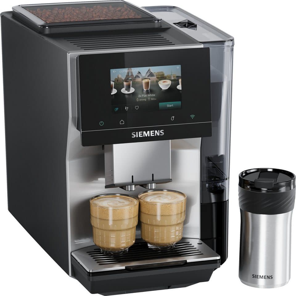 SIEMENS Kaffeevollautomat EQ700 TP725ET7, inkl. Thermo-Kaffeebecher, XL-Getränke, 20 Favoriten, farbiges Full-Touch-Display, Doppeltassenfunktion, sehr leise, silber - Bild 1