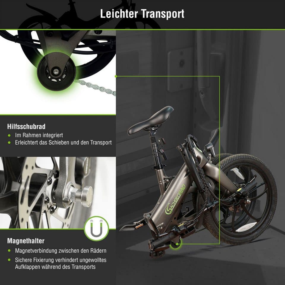 SachsenRAD E-Bike Faltrad F11 Pro MagPuma mit Transporttasche, 6 Gang Shimano, Kettenschaltung, Heckmotor, 360 Wh, mit Transporttasche, Rückspiegel, gefederte Sattelstütze - Thumbnail 11