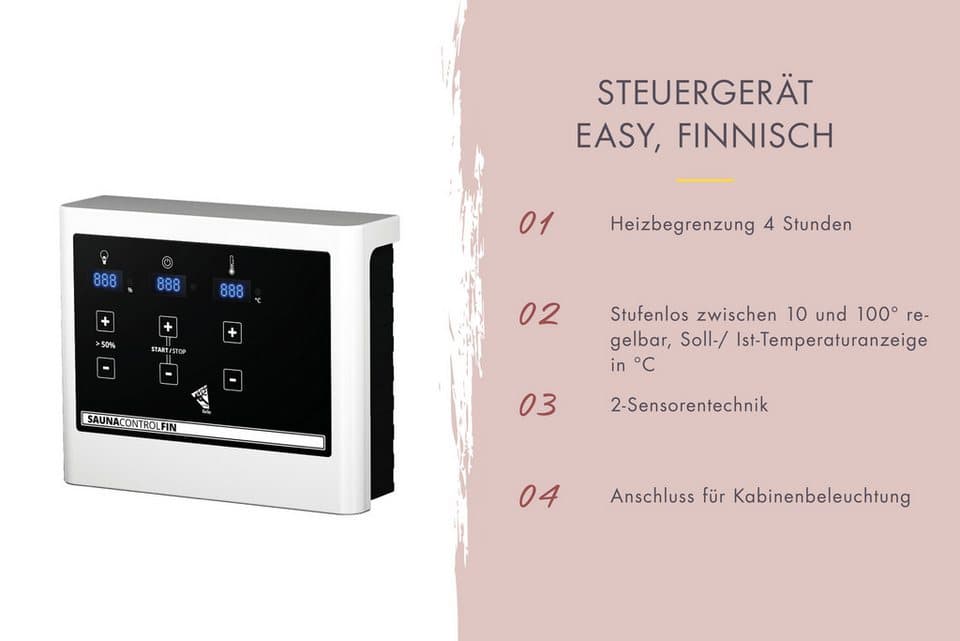 Karibu Sauna "Sandy" mit bronzierter Tür und Kranz, Ofen 9 kW, naturbelassen, BxTxH: 173 x 159 x 191 cm, 38 mm, aus hochwertiger nordischer Fichte und 9 kW Ofen mit integr. Steuerung - Thumbnail 7