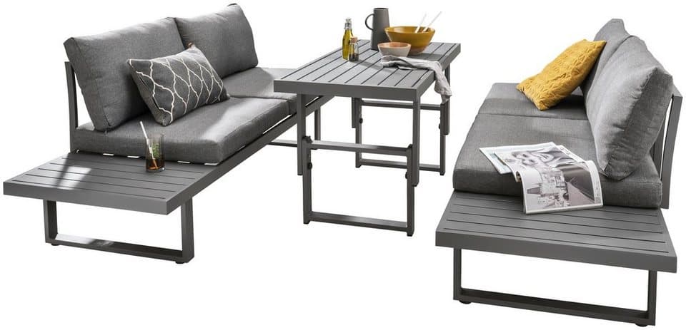 Destiny Gartenlounge-Set SEA POINT Multifunkt.-Loungeset anthrazit, Tisch: 110x58x45/68cm, (Set, 15-tlg., 2 Sofa/Liegen inkl. Polster, 1 höhenverstellb. Tisch mit Glasplatten), Aluminium - Thumbnail 4