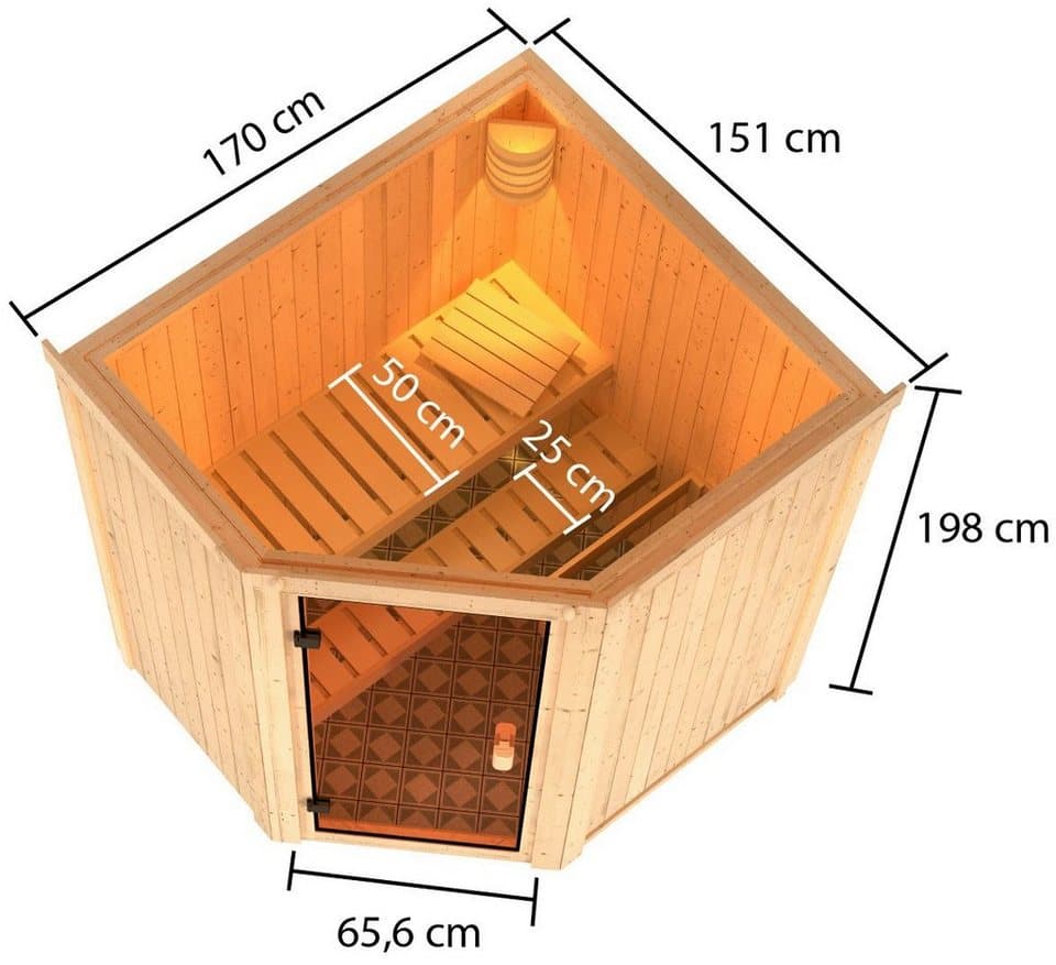 Karibu Sauna Faurin, BxTxH: 170 x 151 x 198 cm, 68 mm - Thumbnail 8