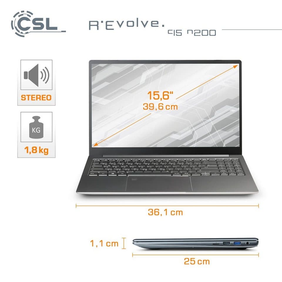 CSL R'Evolve C15 v3 Notebook (39,6 cm/15,6 Zoll, Intel N-Reihe N200, UHD Graphics, 32 GB, 1000 GB SSD) - Thumbnail 8