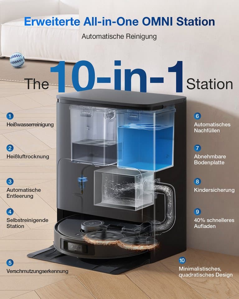 ECOVACS Saugroboter mit Wischfunktion, ECOVACS DEEBOT T30S PRO OMNI, 60 W, 11.000PA, OMNI Station, Mopphebesystem, Adaptive Kantenreinigung - Thumbnail 18