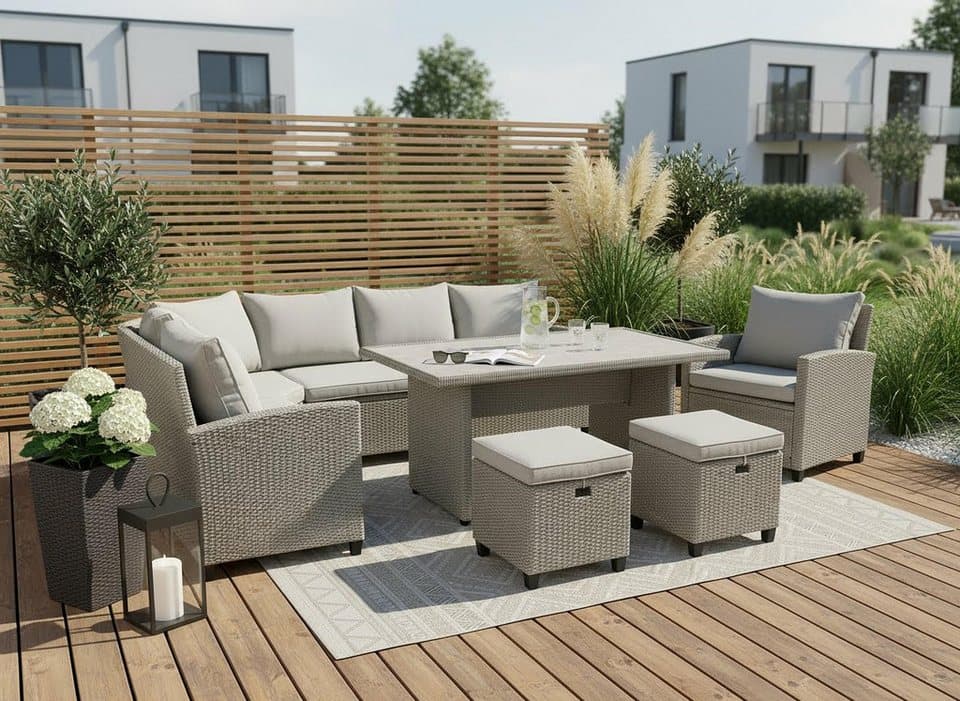 KONIFERA Gartenlounge-Set Keros Premium XL, (Set, 20-tlg., 2x 2er Sofa, 1x Ecke, 1x Sessel, 2x Hocker, 1x Tisch), bestehend aus 3 Sofas, 1 Sessel, 2 Hocker, 14 Sitzauflagen, 1 Tisch - Thumbnail 15