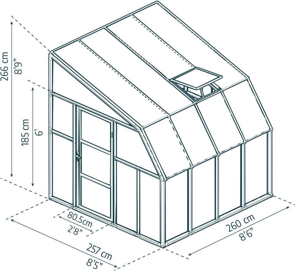 Palram - Canopia Gewächshaus Sun Room, BxTxH: 257 x 260 x 266 cm, BxLxH: 58 x 120 x 266 cm, 3 mm Wandstärke, lebenslang widerstandsfähige Wandpaneele - Thumbnail 5
