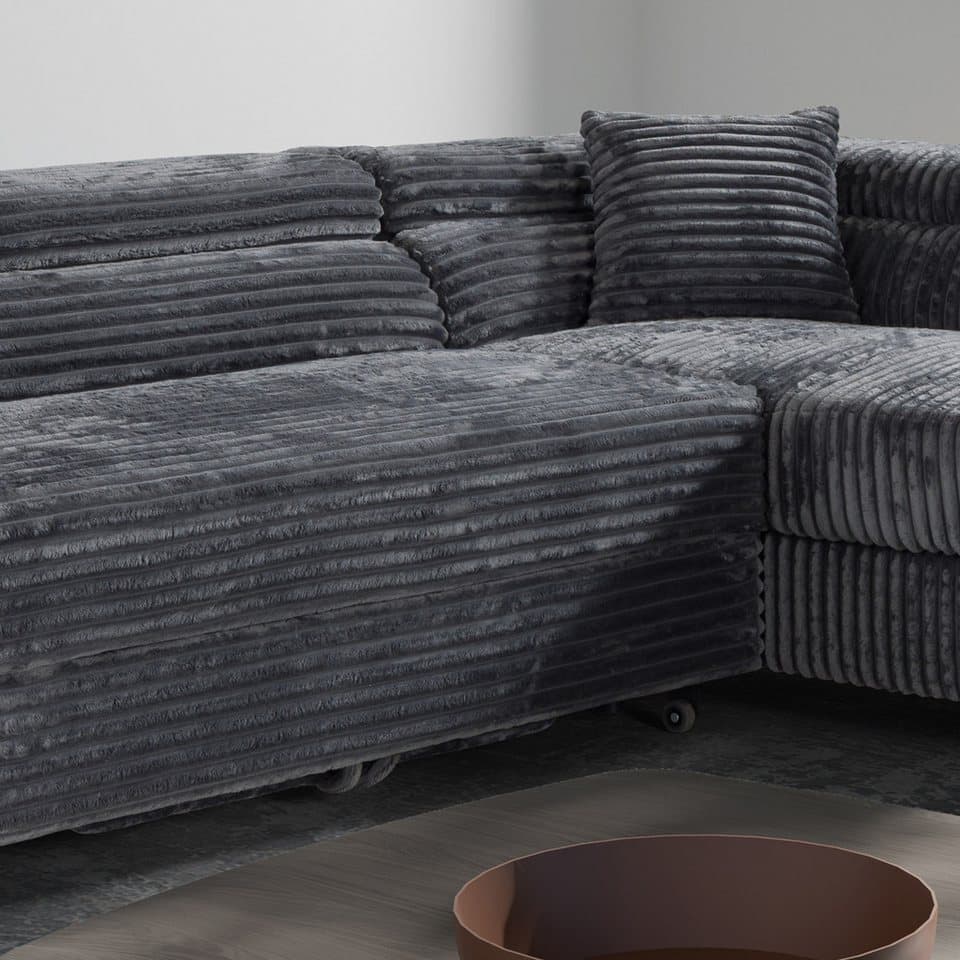 M-Punkt24 Ecksofa MIAMI TILIA, Cordstoff Grau Anthrazit, Ottomane rechts oder links, Kopfteilverstellung, Bettkasten - Thumbnail 6