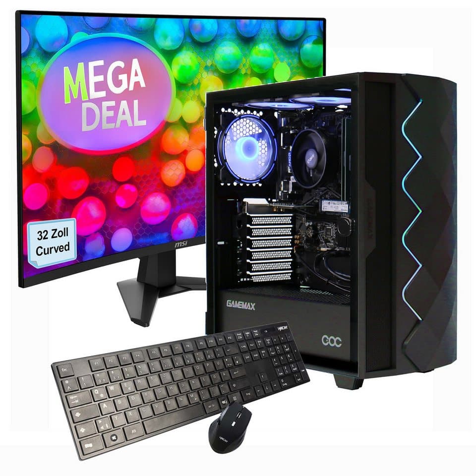 GAMEMAX MegaDeal Diamond BK 2613 Ryzen 5 5600G Radeon Graphics 32GB 1TB SSD PC-Komplettsystem (32", AMD Ryzen 5 5600G, Radeon Graphics on Board, 32 GB RAM, 1000 GB SSD, Windows 11 + MSI MAG 32C6 Curved Monitor, 80cm (32) - Bild 1