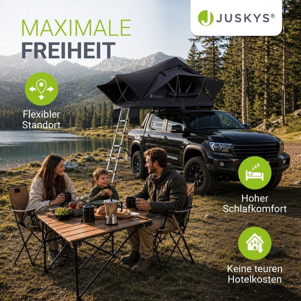 Juskys Dachzelt Lago, Wasserdicht, Teleskopleiter, 2 Personen Zelt, LED Beleuchtung - Thumbnail 7