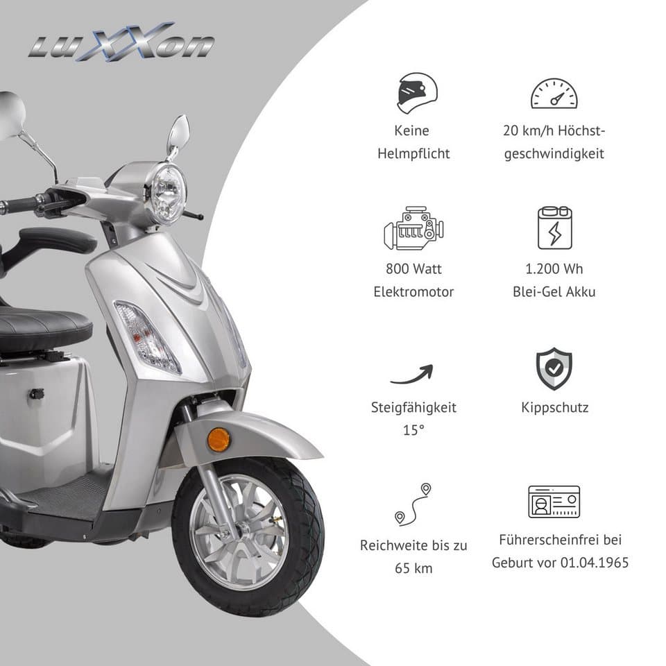 Luxxon Elektromobil E3800, 800 W, 20 km/h, (Elektroroller, Korb), bis zu 65 km Reichweite, Elektro Dreirad, Seniorenmobil - Thumbnail 9