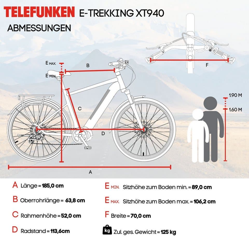 Telefunken E-Bike Trekkingrad E-Trekking Expedition XT490 Herren, 8 Gang Shimano Altus Schaltwerk, Kettenschaltung, Heckmotor, 417,6 Wh, Pedelec, Elektrofahrrad, Herren, innerhalb StVZO, 28 Zoll - Thumbnail 10