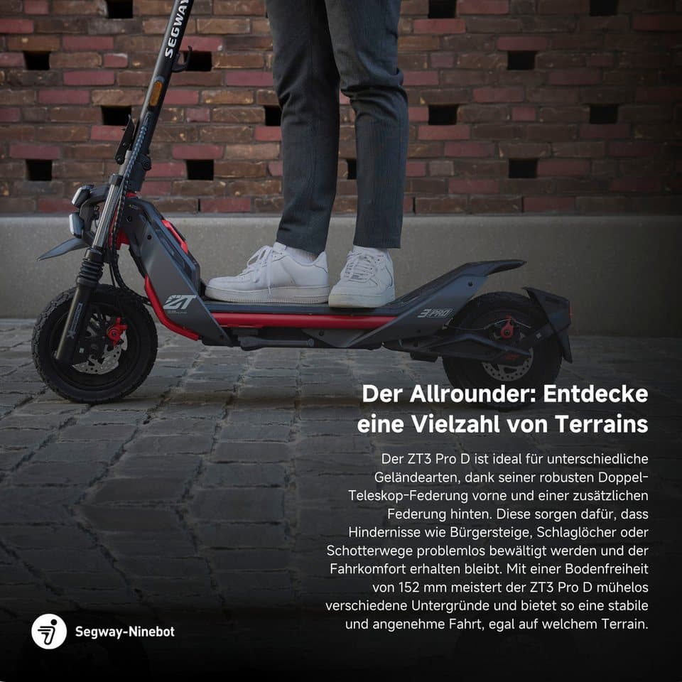 Segway E-Scooter Segway ZT3 Pro D, 20 km/h, (Vollfederung, 120kg Tragfähigkeit, 25% Steigung, Apple FindMy), Ninebot E-Scooter, mit Straßenzulassung, bis zu 70 km Reichweite - Thumbnail 4
