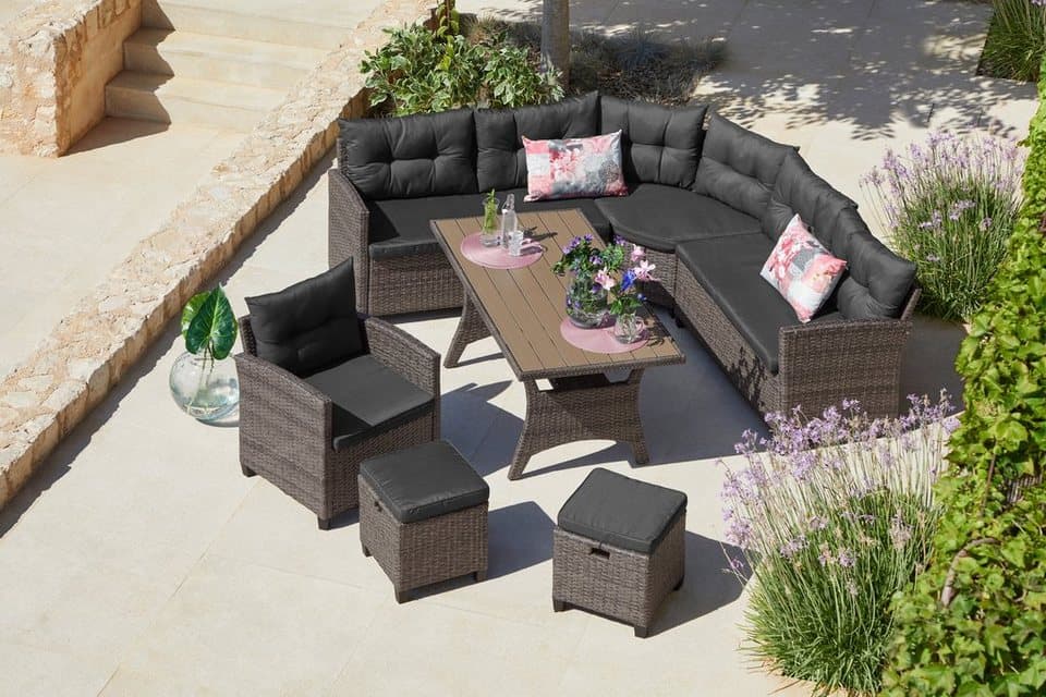 KONIFERA Gartenlounge-Set Keros Premium, (Set, 20-tlg., 2x 2er Sofa, 1x Ecke, 1x Sessel, 2x Hocker, 1x Tisch 145x75x67,5cm), Ecklounge, Polyrattan, Stahl, geeignet für 8 Personen, inkl. Auflagen - Thumbnail 27
