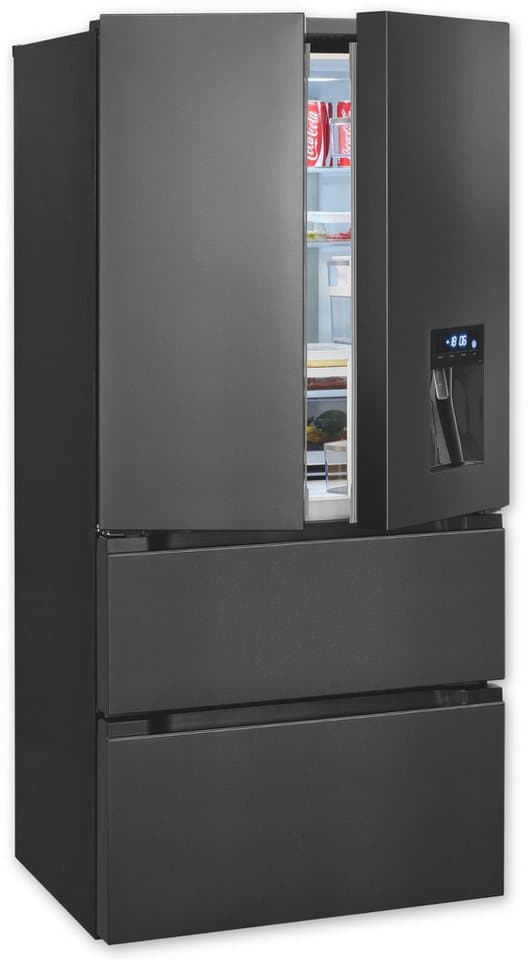exquisit French Door FD490-160-WS-202E inoxlook-az FD490-160-WS-202E inoxlook-az, 183 cm hoch, 83,6 cm breit, Praktisch mit 506 L Kombi & LED, Schnellgefrieren & Wasserspender - Bild 1