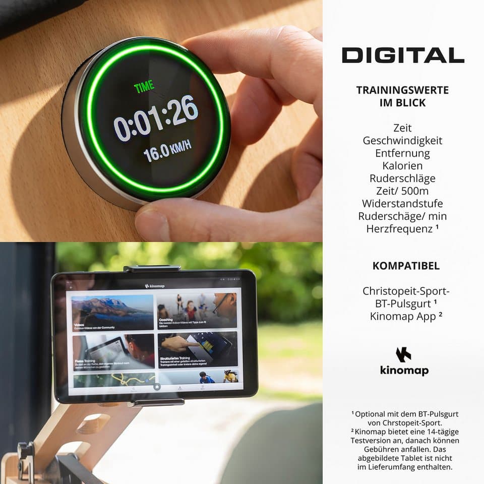 Christopeit Sport® Ruderzugmaschine WP 5000 Wasserrudergerät (Wasserwiderstand, Magnetwiderstand, Wassertank, Holz, Sport), Testsieger Stiftung Warentest Ausgabe 1/2025, Rudermaschine, Holz - Thumbnail 19