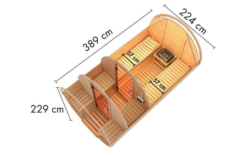 KONIFERA Fasssauna Lathy XXL, BxTxH: 225 x 385 x 229 cm, 38 mm, Saunaofen mit eingebauter Steuerung 9 kW - Thumbnail 13