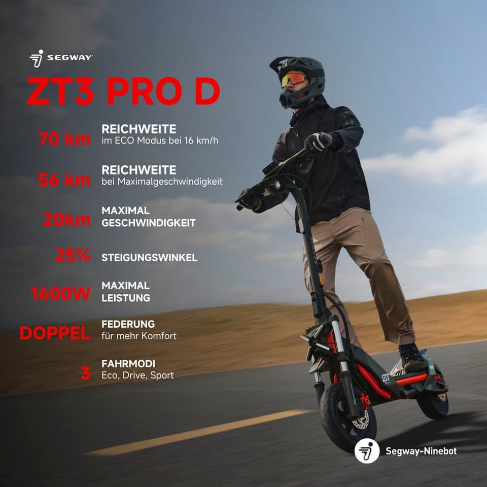 Segway E-Scooter Segway ZT3 Pro D, 20 km/h, (Vollfederung, 120kg Tragfähigkeit, 25% Steigung, Apple FindMy), Ninebot E-Scooter, mit Straßenzulassung, bis zu 70 km Reichweite - Thumbnail 2
