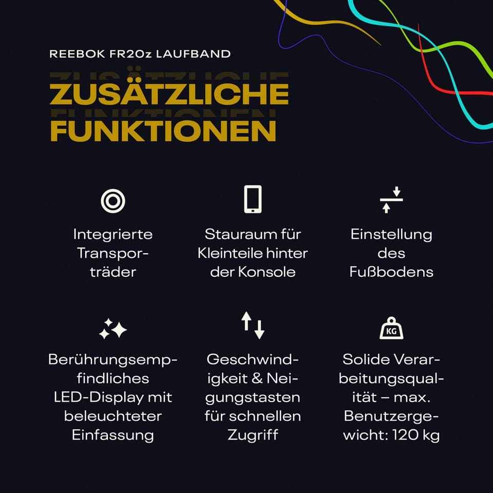 Reebok Laufband FR20z Floatride, bis max. 18 km/h, mit Steigung, 120 kg max. Benutzergewicht - Thumbnail 19
