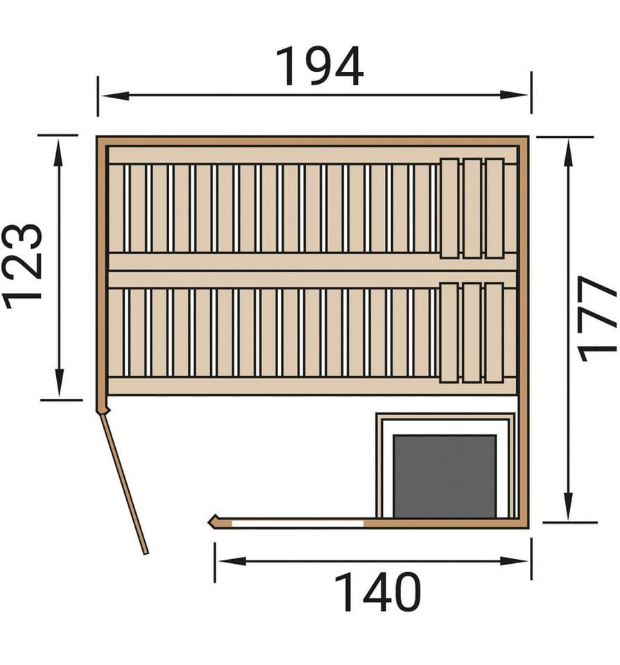 weka Sauna Element-Ecksauna VARBERG 2, BxTxH: 194 x 177 x 199 cm, 68 mm, vorgefertigte Elemente, Fensterelement, moderne Ganzglastür - Thumbnail 6