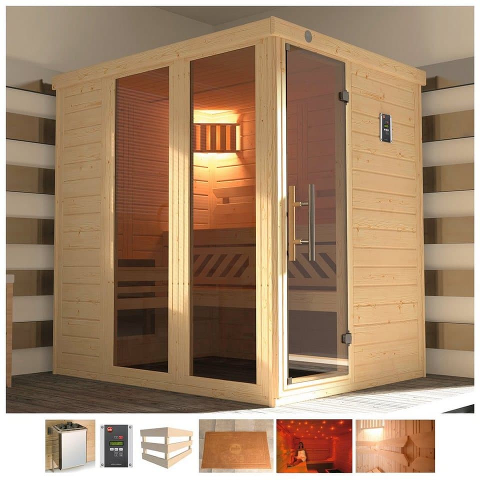 weka Sauna Kemi Panorama, BxTxH: 162 x 193 x 200 cm, 45 mm, 7,5 kW Ofen mit ext. Steuerung