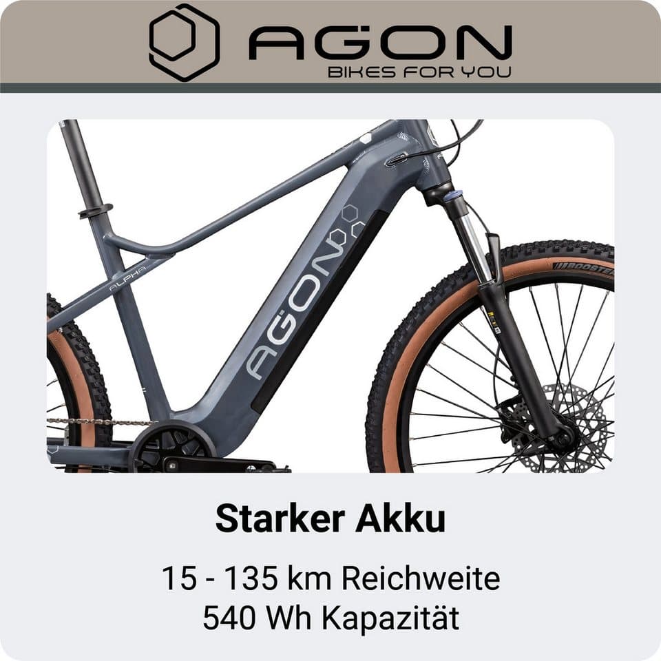 AGON E-Bike Mountainbike Alpha, 10 Gang Shimano Deore SGS T6000 Schaltwerk, Kettenschaltung, Heckmotor, 540 Wh, Pedelec, Elektrofahrrad für Damen u. Herren, MTB - Thumbnail 3