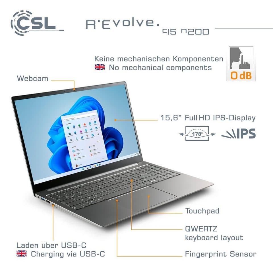 CSL R'Evolve C15 v3 Notebook (39,6 cm/15,6 Zoll, Intel N-Reihe N200, UHD Graphics, 32 GB, 1000 GB SSD) - Thumbnail 2