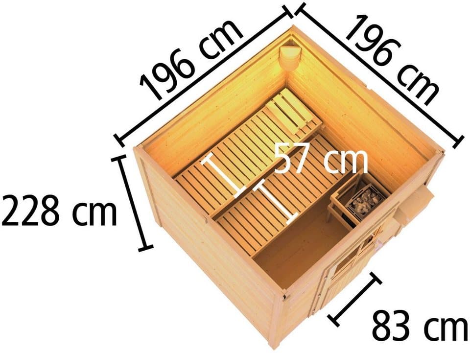 Karibu Saunahaus Talo 2, BxTxH: 1960 x 1960 x 2280 cm, 38 mm, (Set) Ofen 9 KW externe Strg easy - Thumbnail 9