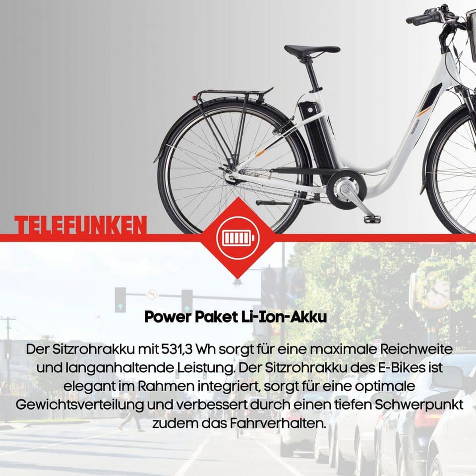 Telefunken E-Bike Cityrad Multitalent RC840, 7 Gang Shimano Nexus Schaltwerk, Frontmotor, 531,3 Wh, Pedelec, Elektrofahrrad für Damen u. Herren - Thumbnail 5