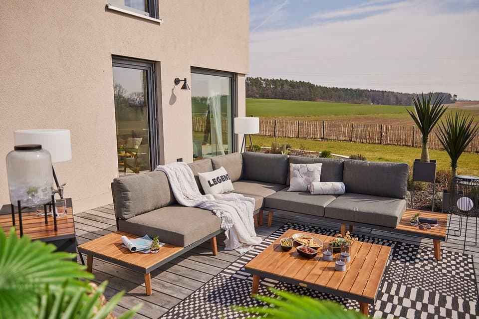 MERXX Gartenlounge-Set Athen, (15-tlg., 1x Eckbank, 1x Tisch 95x95 cm, inkl. Sitz- und Rückenkissen), Aluminiumgestell mit Akazienholz, FSC 100%, Unser Dauertiefpreis - Thumbnail 21