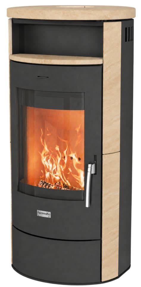 Hanseatic Kaminofen »Piacenza Sandstein«, Exklusiv, Lieferung bis ins Wohnzimmer, 6 kW, Zeitbrand, mit verriegelbarer Holzlagerfachtür
