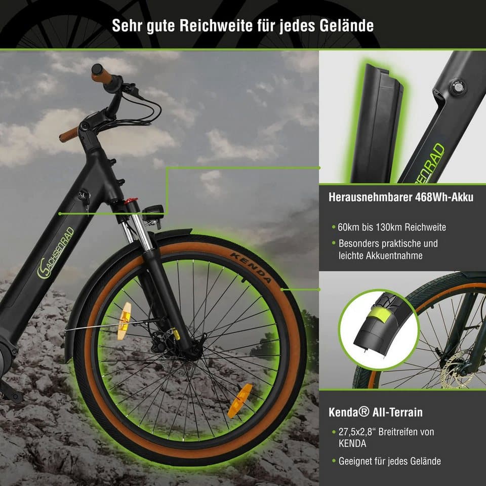 SachsenRAD E-Bike Cityrad C5 mit Diebstahlsicherung, 7 Gang Shimano 7SP TOURNEY TY300 Schaltwerk, Kettenschaltung, Mittelmotor, 470 Wh, (Tiefeinsteiger), TFT Farb-LCD-Display, Fahrmodus Pedelec,  LED-Frontlicht, Alarmanlage - Thumbnail 6