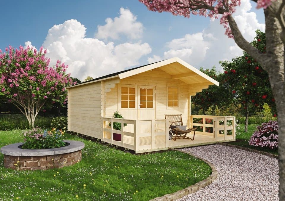 KONIFERA Gartenhaus Kallenberg 3, BxT: 397x503 cm, (Set), mit Vordach und Terrasse