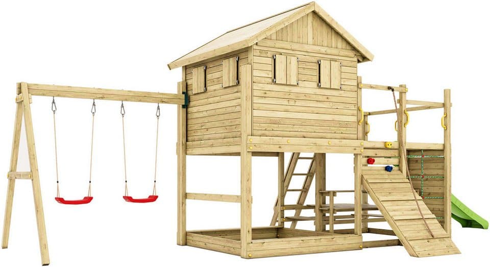FUNGOO Spielturm ALOHA, mit Spielhaus und Terrasse, Doppelschaukel - Bild 1