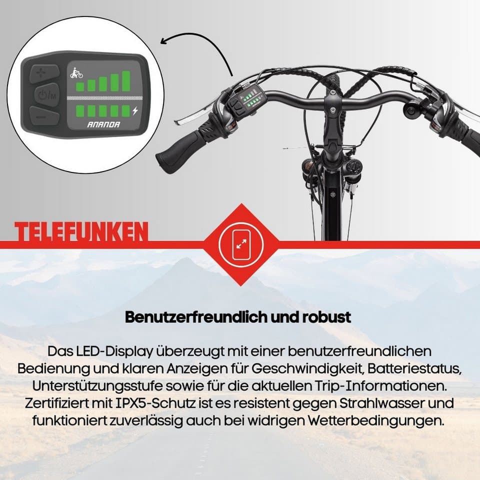 Telefunken E-Bike Trekkingrad Expedition XT481, 21 Gang Shimano, Heckmotor, 374,4 Wh, (mit Fahrradtasche), Reichweite bis zu 100 km, Pedelec, Elektrofahrrad für Herren, 28 Zoll - Thumbnail 8