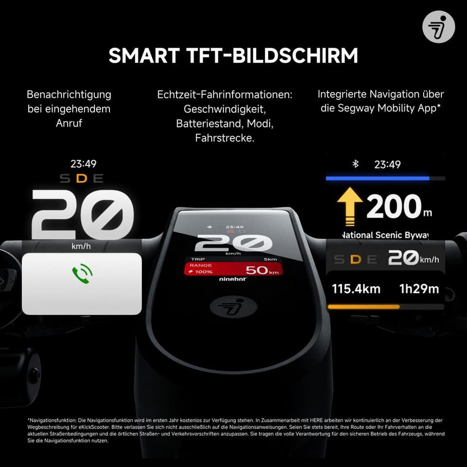 Segway E-Scooter MAX G3 D, 20 km/h, (130 kg Tragfähigkeit, Smart Display, 11-Zoll Reifen, IPX6), mit Straßenzulassung, 80 km Eco Modus Reichweite, Ladezeit 3,5h - Thumbnail 5
