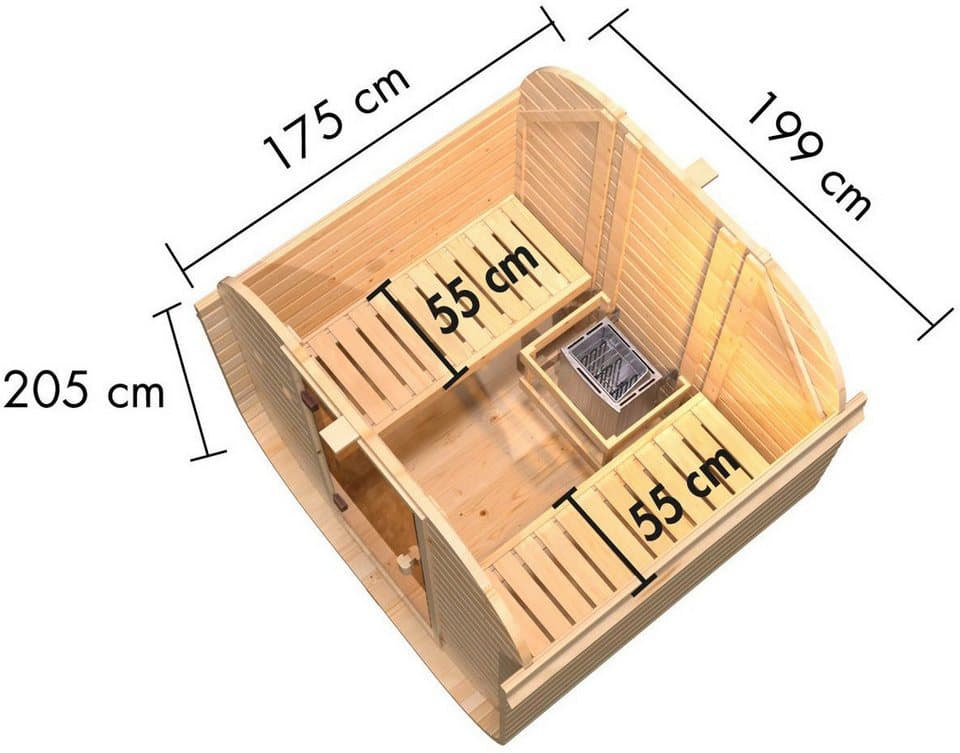 Karibu Fasssauna Franzi 1, BxTxH: 199 x 175 x 205 cm, 38 mm, (Set) Ofen 9 kW integr. Strg - Thumbnail 12