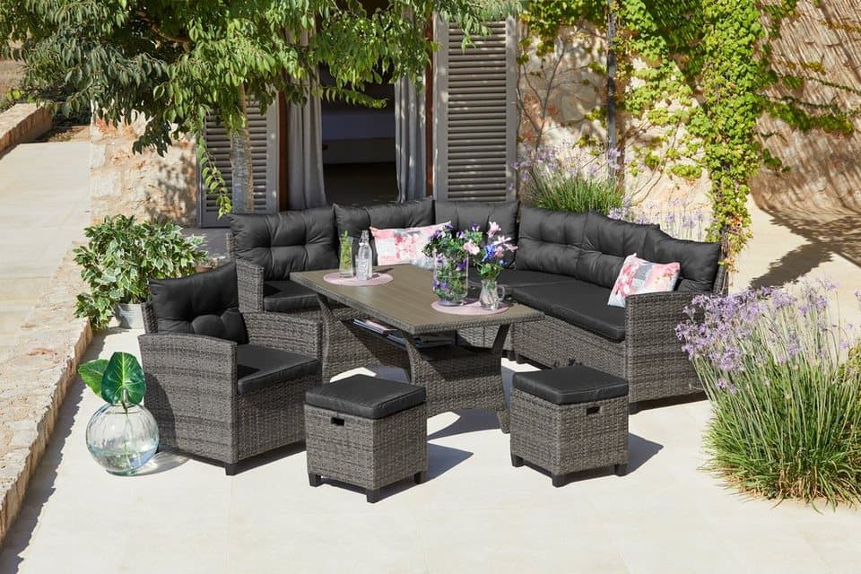 KONIFERA Gartenlounge-Set Keros Premium, (Set, 20-tlg., 2x 2er Sofa, 1x Ecke, 1x Sessel, 2x Hocker, 1x Tisch 145x75x67,5cm), Ecklounge, Polyrattan, Stahl, geeignet für 8 Personen, inkl. Auflagen - Thumbnail 28