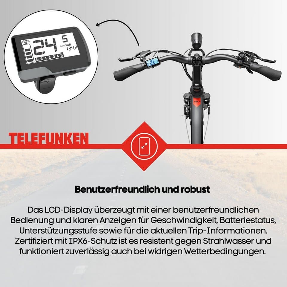 Telefunken E-Bike Trekkingrad E-Trekking Expedition XT490 Herren, 8 Gang Shimano Altus Schaltwerk, Kettenschaltung, Heckmotor, 417,6 Wh, Pedelec, Elektrofahrrad, Herren, innerhalb StVZO, 28 Zoll - Thumbnail 9
